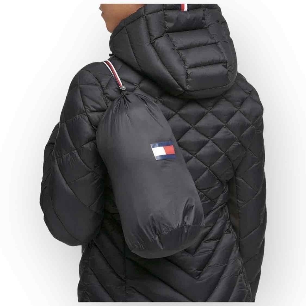 Tommy Hilfiger Women’s Hooded Zip Front Jacket - Black, Packable - Picture 5 of 12